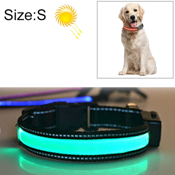 Medium and Large Dog Pet Solar + USB Charging LED Light Collar, Neck Circumference Size: S, 35-40cm