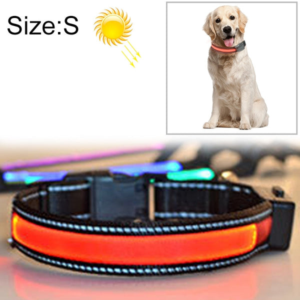 Medium and Large Dog Pet Solar + USB Charging LED Light Collar, Neck Circumference Size: S, 35-40cm