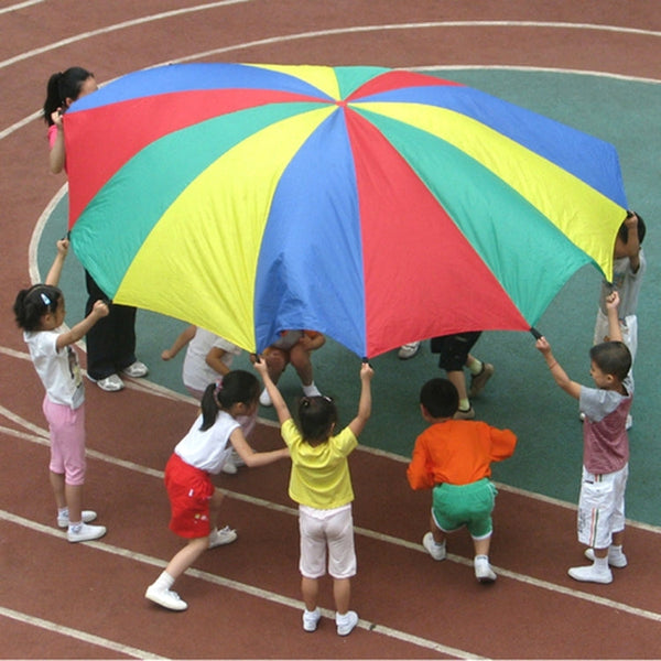 7m Children Outdoor Game Exercise Sport Toys Rainbow Umbrella Parachute Play Fun Toy with 16 Handle Straps for Families / Kindergartens / Amusement Parks