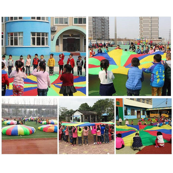 7m Children Outdoor Game Exercise Sport Toys Rainbow Umbrella Parachute Play Fun Toy with 16 Handle Straps for Families / Kindergartens / Amusement Parks