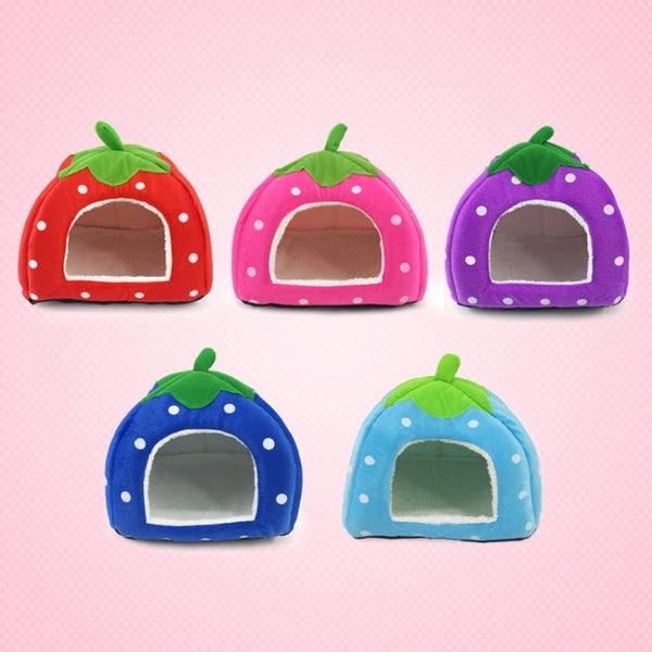 Strawberry Shaped Foldable Short Plush Pet House Nest, Size: S