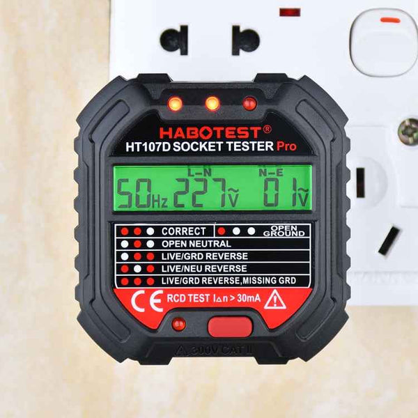 HABOTEST HT107D Multifunctional Digital Display Socket Tester, HT107D (US Plug), HT107D (UK Plug), HT107D (EU Plug)