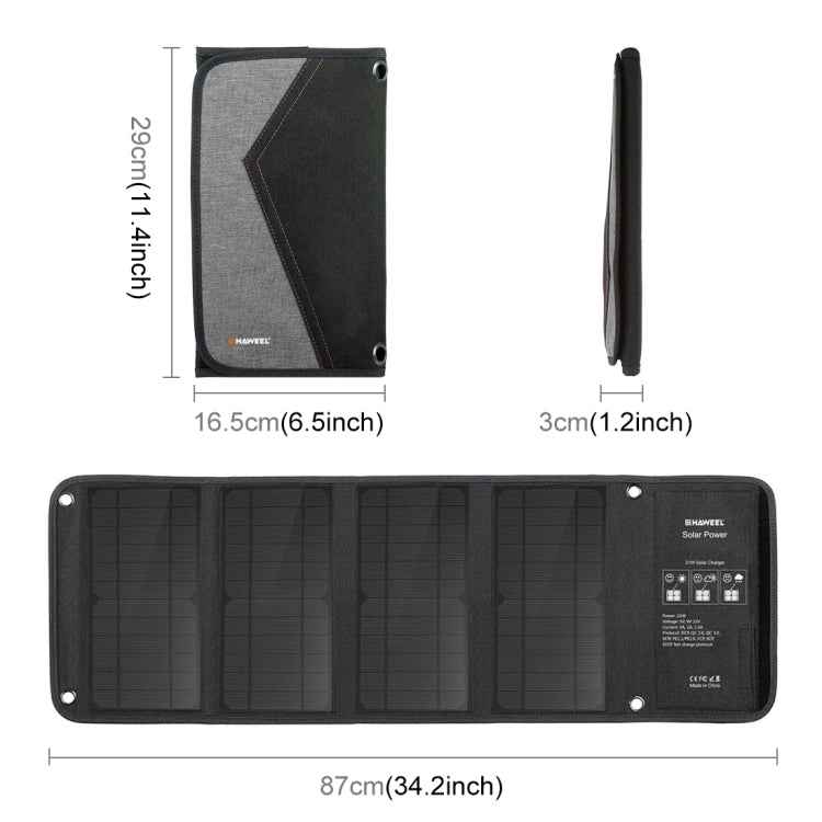 HAWEEL 28W Foldable Solar Panel Charger with 5V 3A Max Dual USB Ports