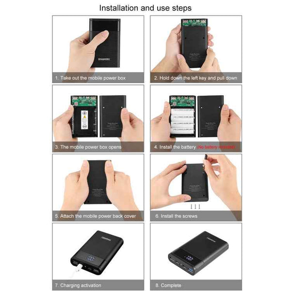 HAWEEL 4x18650 DIY 12000mAh Power Bank Shell with Dual USB & Display (Black)