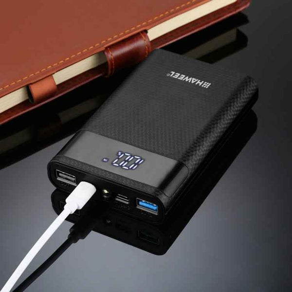HAWEEL 4x18650 DIY 12000mAh Power Bank Shell with Dual USB & Display (Black)