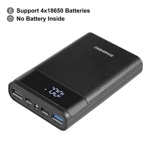HAWEEL 4x18650 DIY 12000mAh Power Bank Shell with Dual USB & Display (Black)