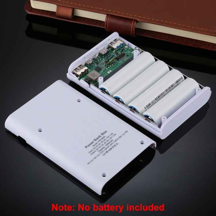 HAWEEL DIY 12000mAh 4x 18650 Battery Power Bank Shell with Dual USB Output & QC Charger (White)