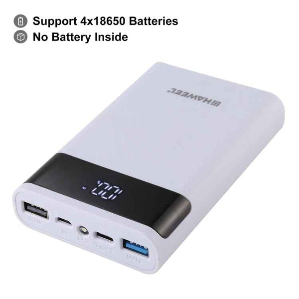 HAWEEL DIY 12000mAh 4x 18650 Battery Power Bank Shell with Dual USB Output & QC Charger (White)
