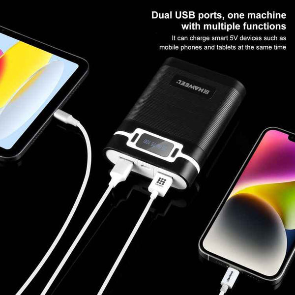 HAWEEL 4x18650 DIY 10000mAh Power Bank Shell with Dual USB & Display (Black)