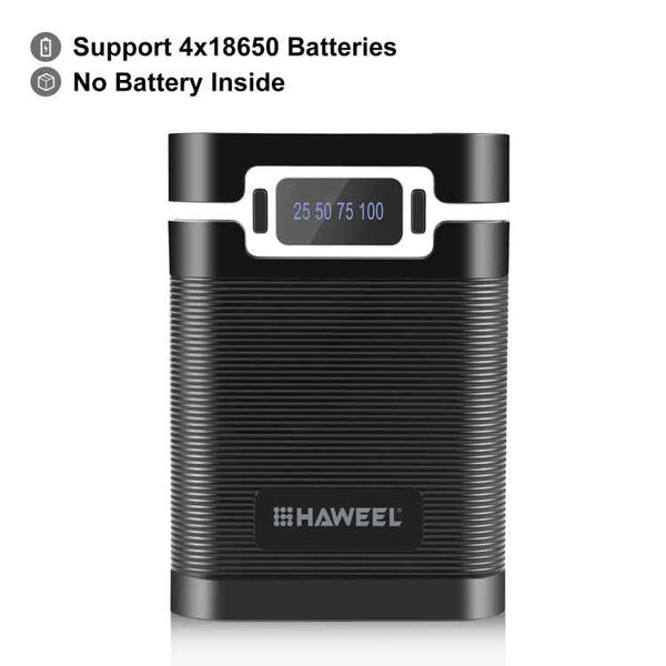 HAWEEL 4x18650 DIY 10000mAh Power Bank Shell with Dual USB & Display (Black)