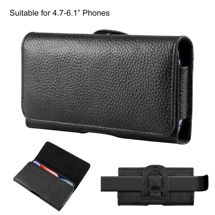 HAWEEL 4.7-6.1 inch Litchi Texture Genuine Leather Phone Belt Clip Horizontal Carrying Pouch (Black)