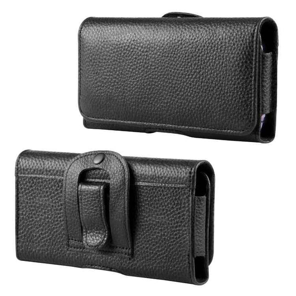 HAWEEL 4.7-6.1 inch Litchi Texture Genuine Leather Phone Belt Clip Horizontal Carrying Pouch (Black)