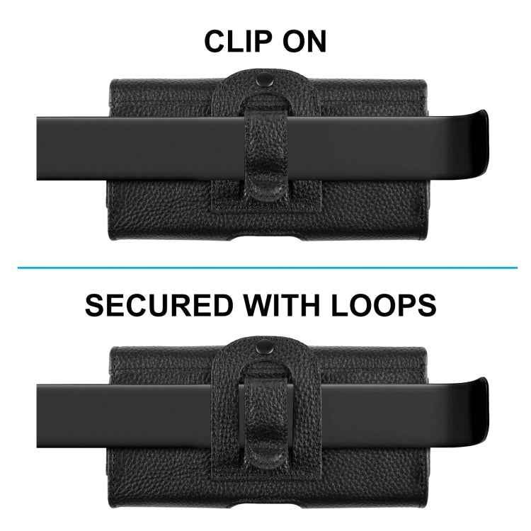 HAWEEL 4.7-6.1 inch Litchi Texture Genuine Leather Phone Belt Clip Horizontal Carrying Pouch (Black)
