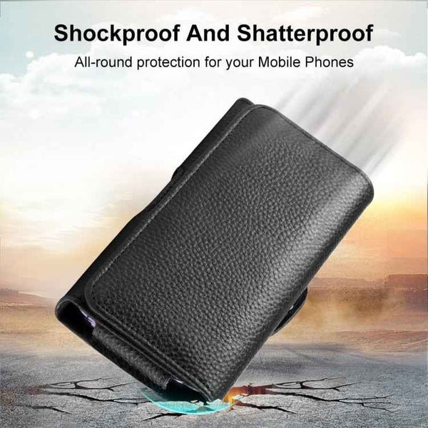 HAWEEL 4.7-6.1 inch Litchi Texture Genuine Leather Phone Belt Clip Horizontal Carrying Pouch (Black)