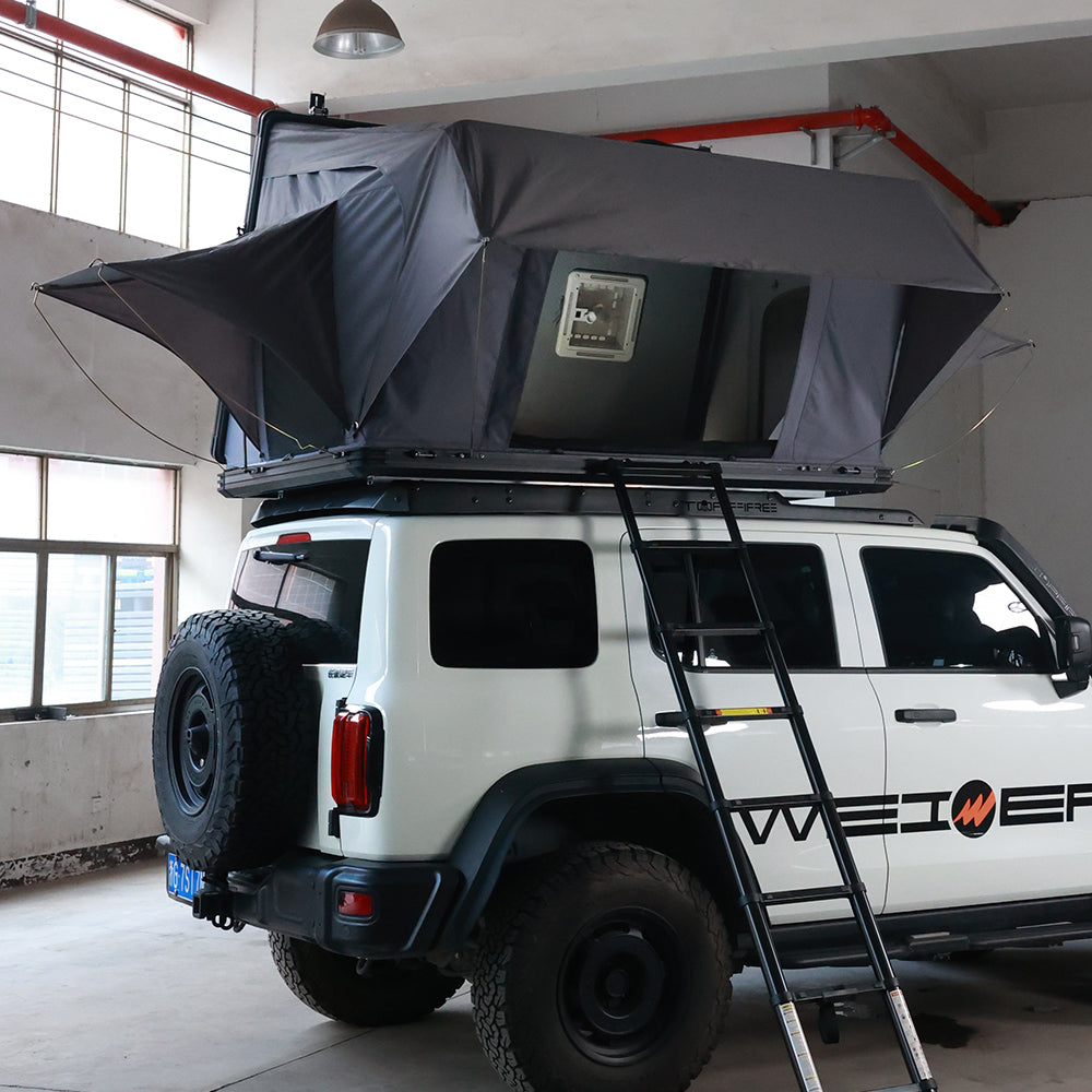 WEIER WERT-006 Aluminium Alloy Hard Shell Rooftop Tent 1-2 Person / 4 Season / 2 Bedrooms - For Car / RV / Pickup / Van / Camper / 4x4 + Ladder + 7cm Mattress + Light / 420d 3000mm