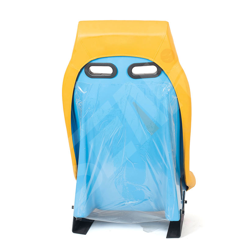 Pair of (x2) Universal Retro Classic Blade Runner American Muscle Bucket Seats in Yellow Synth Cushioned Leather with Bright Blue Hard Back with base mounted slide runners