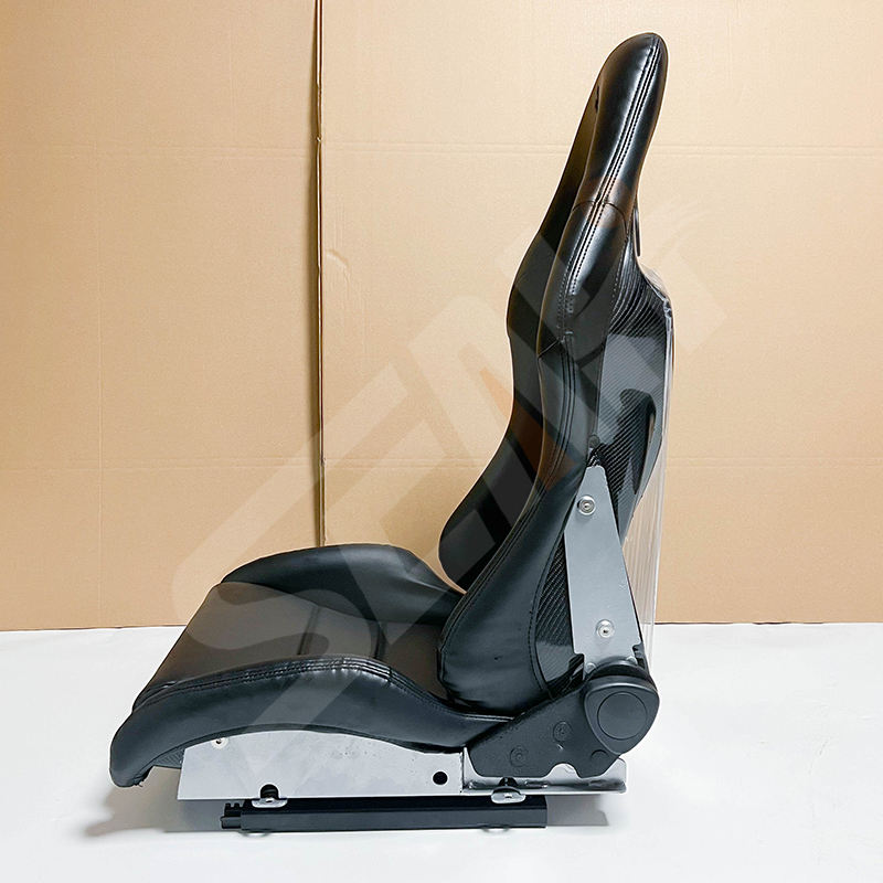 WZSEAHI Pair of x2 Universal Premium Car Bucket Seats - Black Synthetic Leather with Carbon Fiber Hard Back