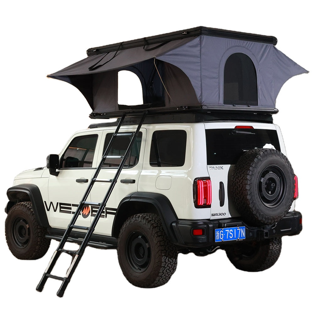 WEIER WERT-002 Aluminium Alloy Vehicle Car V2 2P Vertical Pop up Roof Tent Hard Shell - For Car / RV / Pickup / Van / Camper / 4x4 + Ladder + 7cm Mattress + Light + Shoe Bag