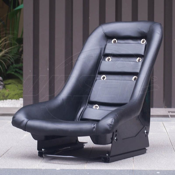 Pair of (x2) Universal Black Quilted Luxe Leather Classic Retro Speedster Bucket Seats with base mounted slide runners