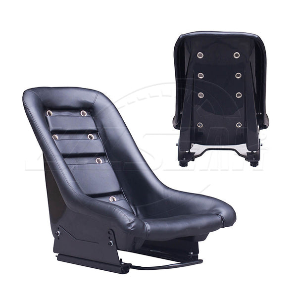 Pair of (x2) Universal Black Quilted Luxe Leather Classic Retro Speedster Bucket Seats with base mounted slide runners