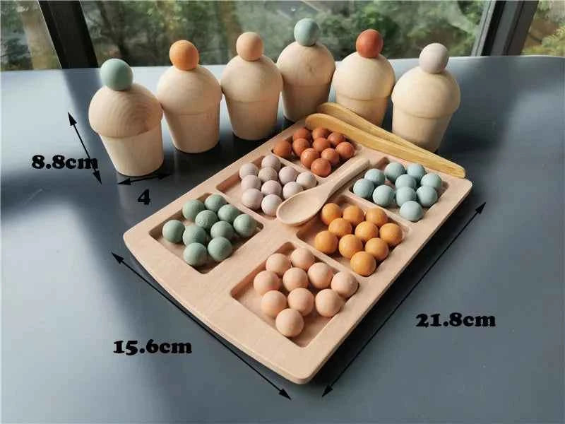 Jumpsecret Kids Montessori Wooden Sorting Cups With Beads
