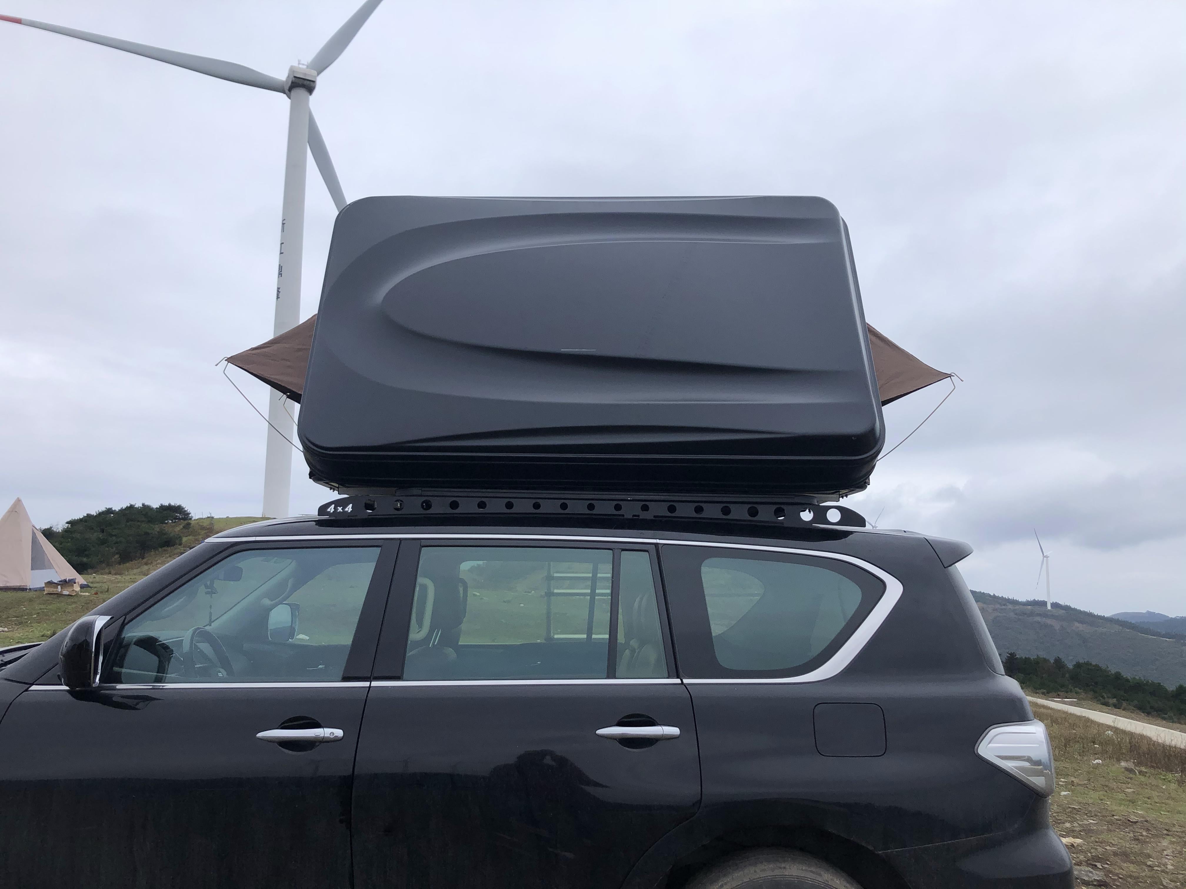 WEIER WERT-009 Aluminium Alloy Durable ABS Hard Shell Side Opening Rooftop Tent 4 Season 2 Bedrooms - For Car / RV / Pickup / Van / Camper / 4x4 + Ladder + 7cm Mattress + Light + Shoe Bag
