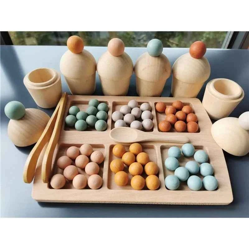Jumpsecret Kids Montessori Wooden Sorting Cups With Beads