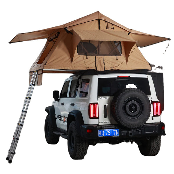 WEIER WERT-003 Aluminium Alloy Soft Shell Side Open Rooftop Tent 1-2 Person - For Car / RV / Pickup / Van / Camper / 4x4 + Ladder + 7cm Mattress + Light + Shoe Bag