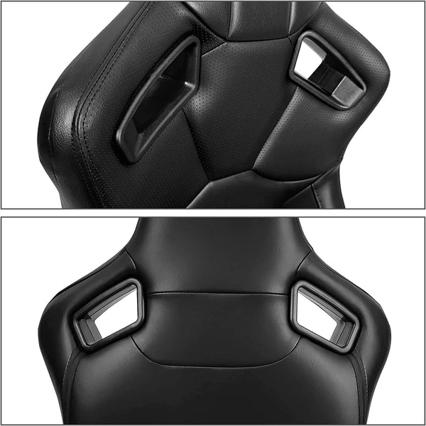 JIABEIR 9010 Pair of (x2) Universal Black Quilted Luxe Leather Bucket Racing Seats with base mounted slide runners