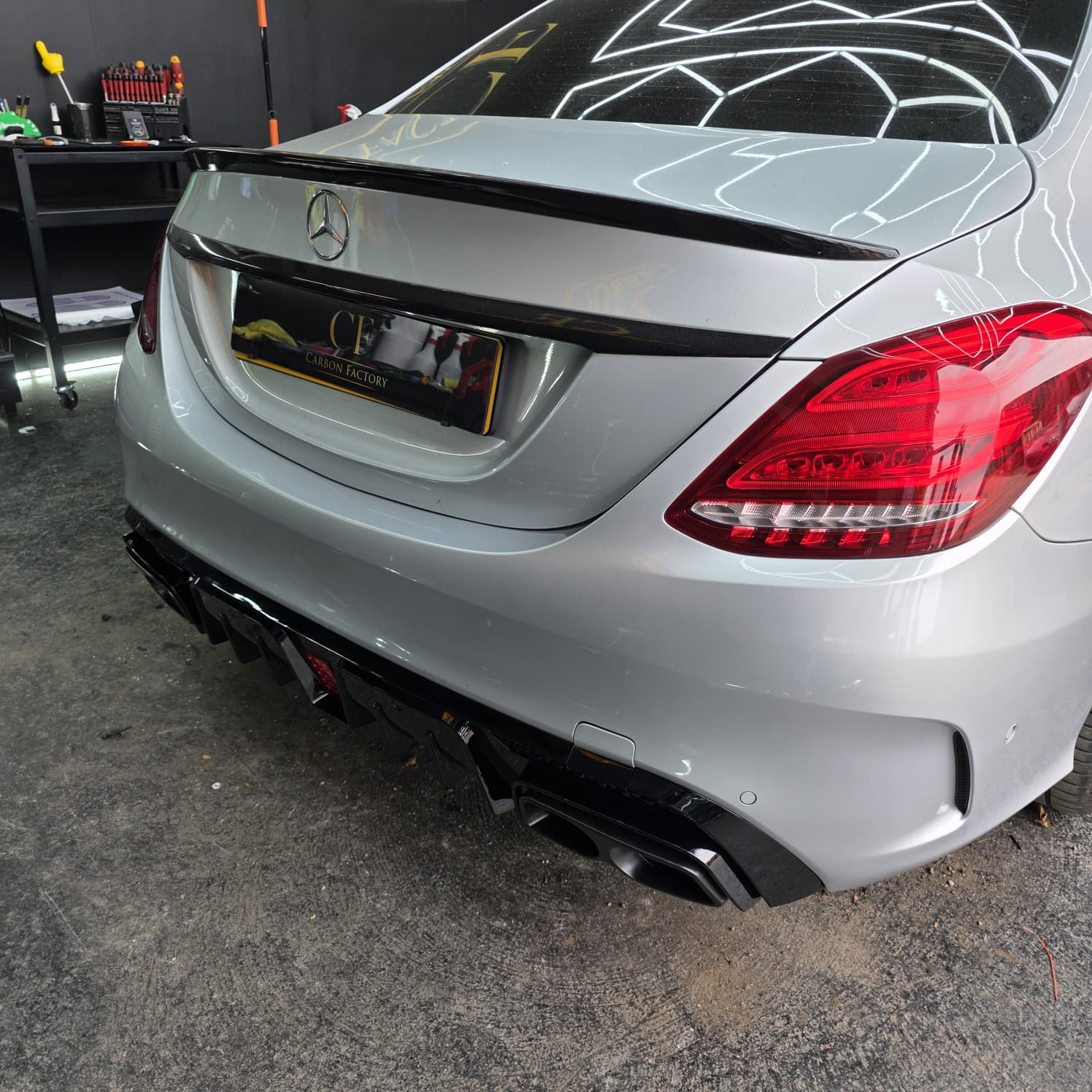 Brabus Style Gloss Black Rear Diffuser & Exhaust Tips for Mercedes Benz W205 C Class & C63 Saloon 15-21