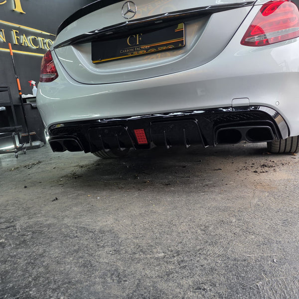 Brabus Style Gloss Black Rear Diffuser & Exhaust Tips for Mercedes Benz W205 C Class & C63 Saloon 15-21