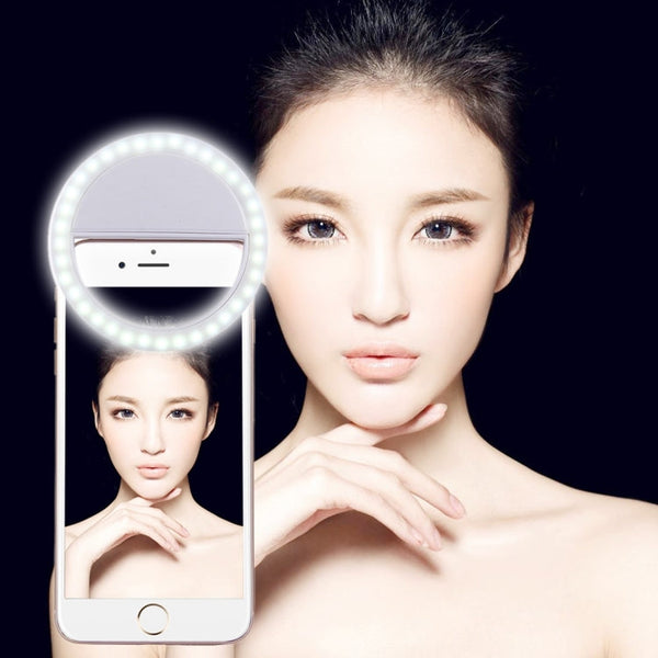 Charging Selfie Beauty Light For iPhone, Galaxy, Huawei, Xiaomi, LG, HTC and Other Smart Phones with Adjustable Clip & USB Cable