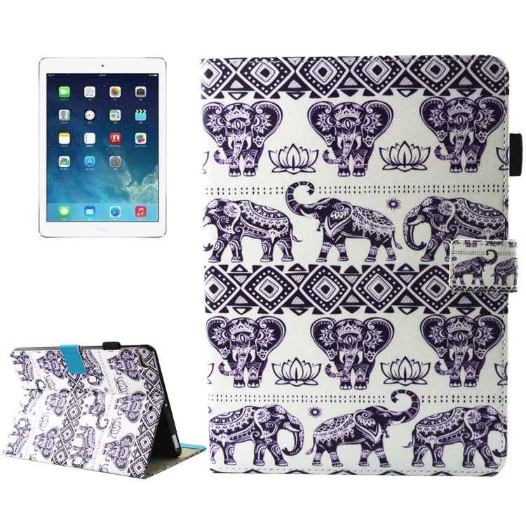 Elephant Lotus Pattern Leather Case for iPad 9.7 (2018/2017) & Air/Air 2 with Holder & Card Slots