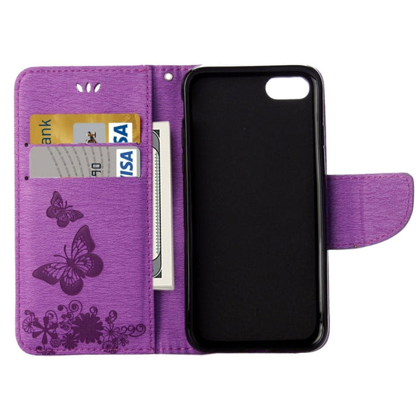 For  iPhone 8 & 7   Pressed Flowers Butterfly Pattern Horizontal Flip Leather Case with Holder & Card Slots & Wallet