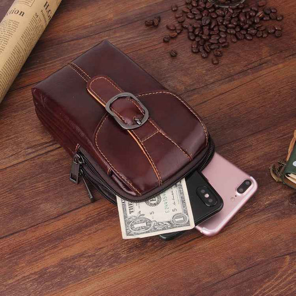6.3 inch and Below Universal Crazy Horse Texture Genuine Leather Men Vertical Style Case Waist Bag with Belt Hole for Sony, Huawei, Meizu, Lenovo, ASUS, Cubot, Oneplus, Xiaomi, Ulefone, Letv, DOOGEE, Vkworld, and other Smartphones(Brown)