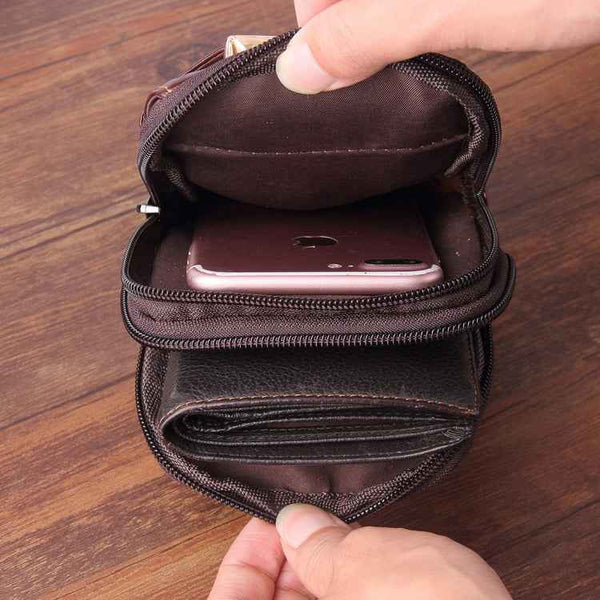 6.3 inch and Below Universal Crazy Horse Texture Genuine Leather Men Vertical Style Case Waist Bag with Belt Hole for Sony, Huawei, Meizu, Lenovo, ASUS, Cubot, Oneplus, Xiaomi, Ulefone, Letv, DOOGEE, Vkworld, and other Smartphones(Brown)