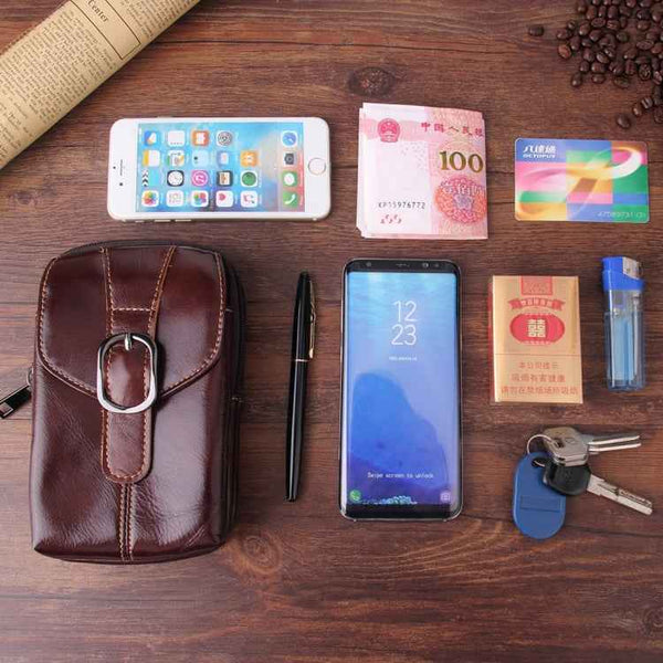 6.3 inch and Below Universal Crazy Horse Texture Genuine Leather Men Vertical Style Case Waist Bag with Belt Hole for Sony, Huawei, Meizu, Lenovo, ASUS, Cubot, Oneplus, Xiaomi, Ulefone, Letv, DOOGEE, Vkworld, and other Smartphones(Brown)
