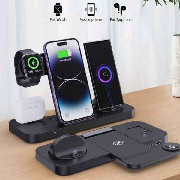 6 in 1 Multifunctional Foldable Vertical Wireless Charger (Black)