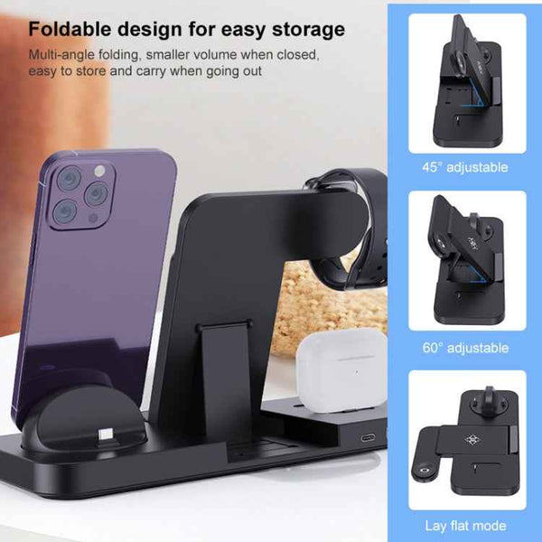6 in 1 Multifunctional Foldable Vertical Wireless Charger (Black)