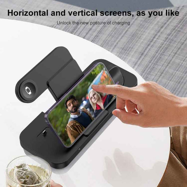 6 in 1 Multifunctional Foldable Vertical Wireless Charger (Black)