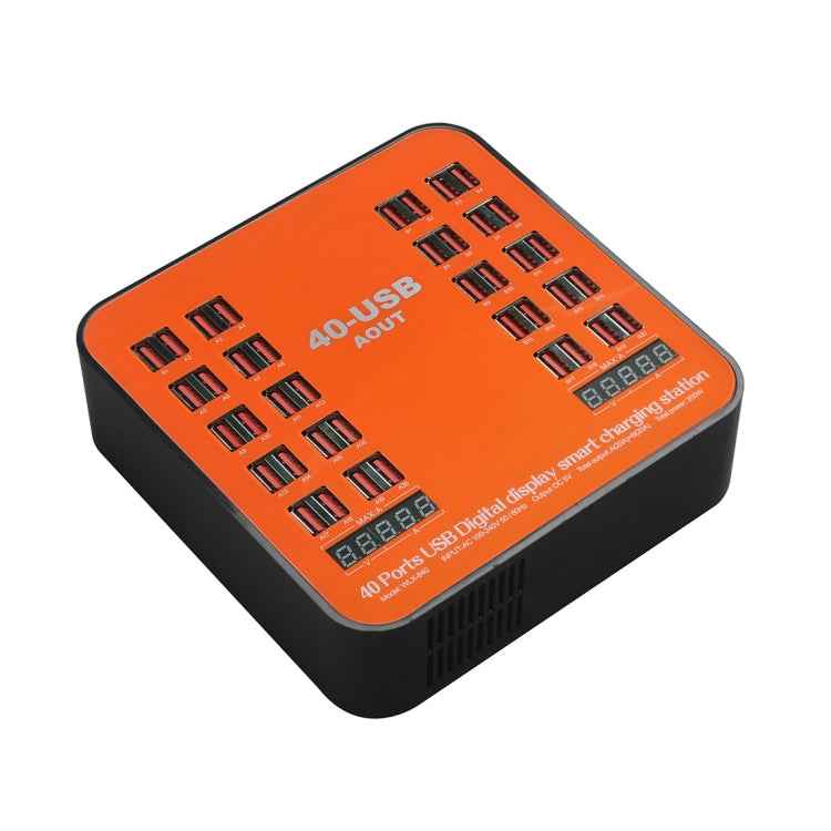 WLX-840 200W 40 Ports USB Digital Display Smart Charging Station AC100-240V, US Plug (Black+Orange), US Plug