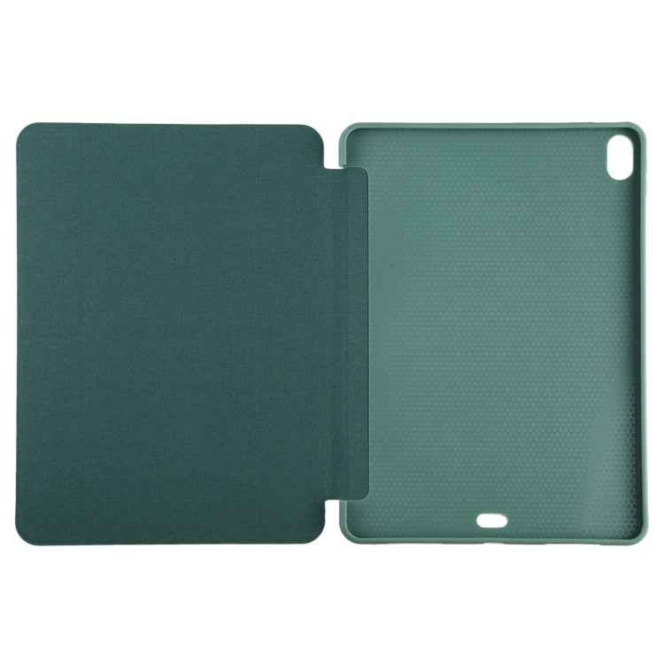 Millet Texture PU+ Silicone Full Coverage Leather Case with Multi-folding Holder for iPad Air (2020) 10.9 inch (Dark Green)