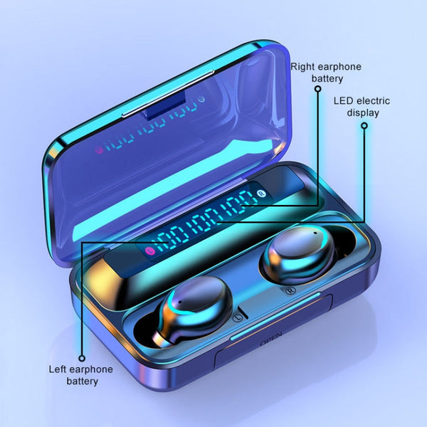 F9-5C Three-screen Digital Display Noise Reduction Bluetooth Earphone, F9-5C without Strap Black, F9-5C without Strap White