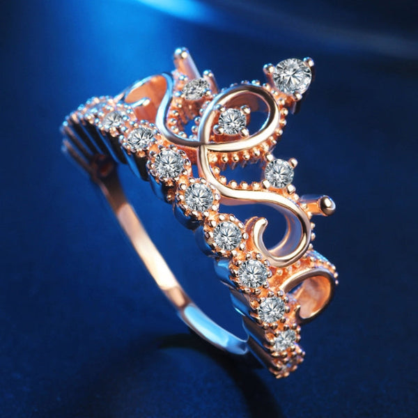 Princess Queen Crown-shaped Rose Gold Plated Zircon Ring, US Size: 6, Diameter: 16.5mm, Perimeter: 51.9mm