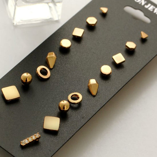 9 Pair Sets Assorted Multiple Stud Earrings Jewelry Set With Card For Women And Girls