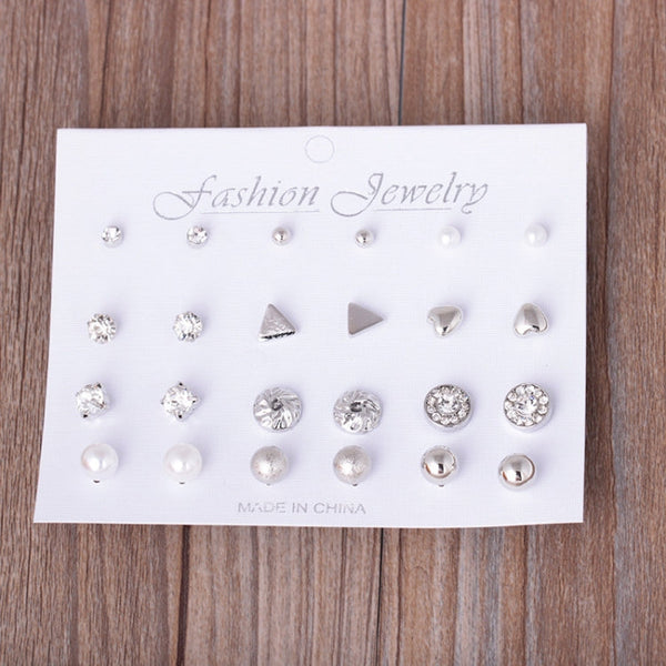 12 Pair Sets Assorted Multiple Stud Earings Jewelry Set With Card For Women And Girls(Silver)