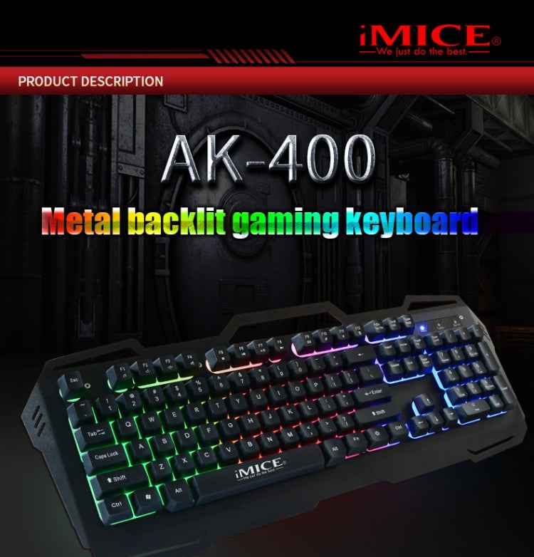 iMICE AK-400 USB Interface 104 Keys Wired Colorful Backlight Gaming Keyboard for Computer PC Laptop(Black)