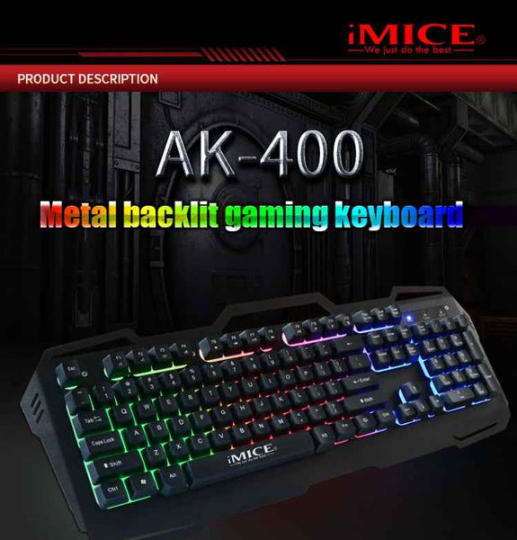 iMICE AK-400 USB Interface 104 Keys Wired Colorful Backlight Gaming Keyboard for Computer PC Laptop(Black)