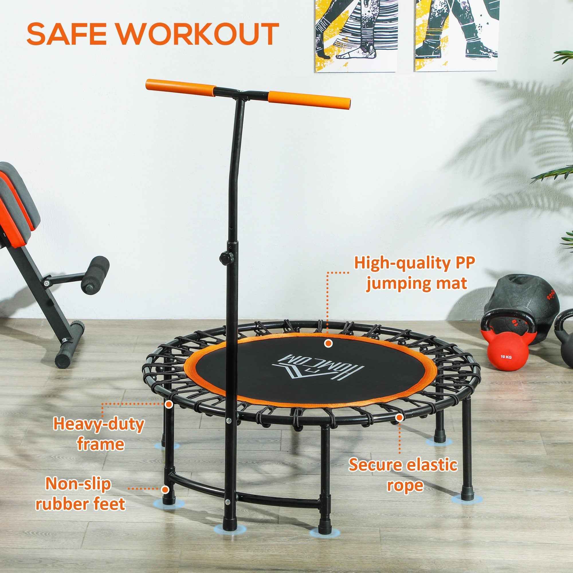 HOMCOM 40'' Mini Trampoline Adult Rebounder Jumper w/ Handle Fitness Orange
