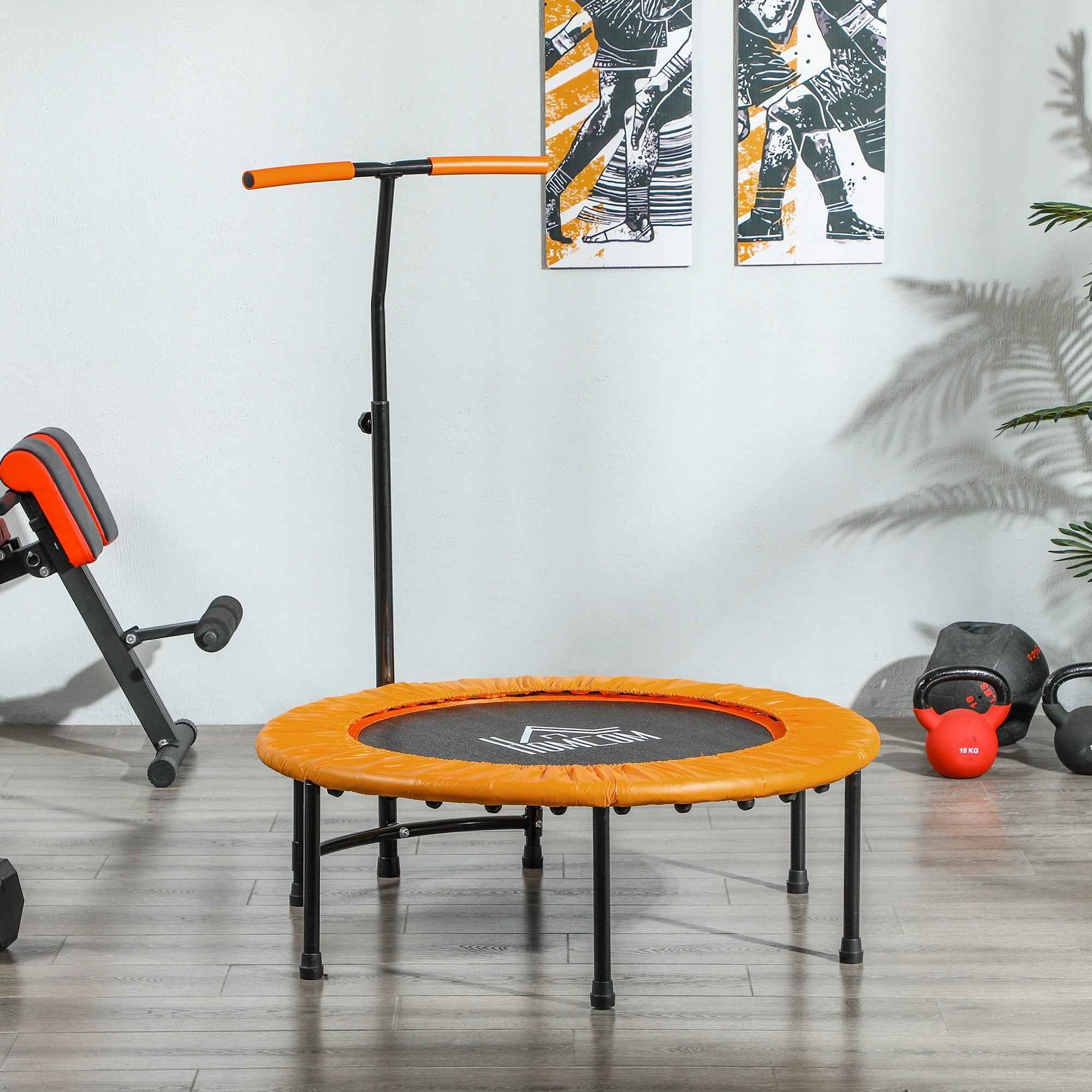 HOMCOM 40'' Mini Trampoline Adult Rebounder Jumper w/ Handle Fitness Orange